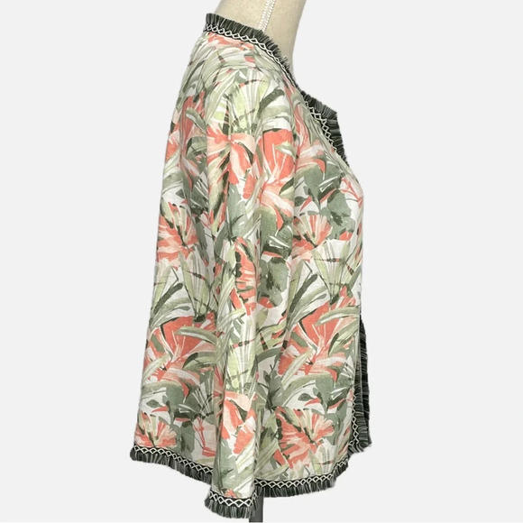 Chico’s Blazer Botanical Print Fringe Linen Blend Open Jacket Size 1 Medium 8/10 - Picture 4 of 13